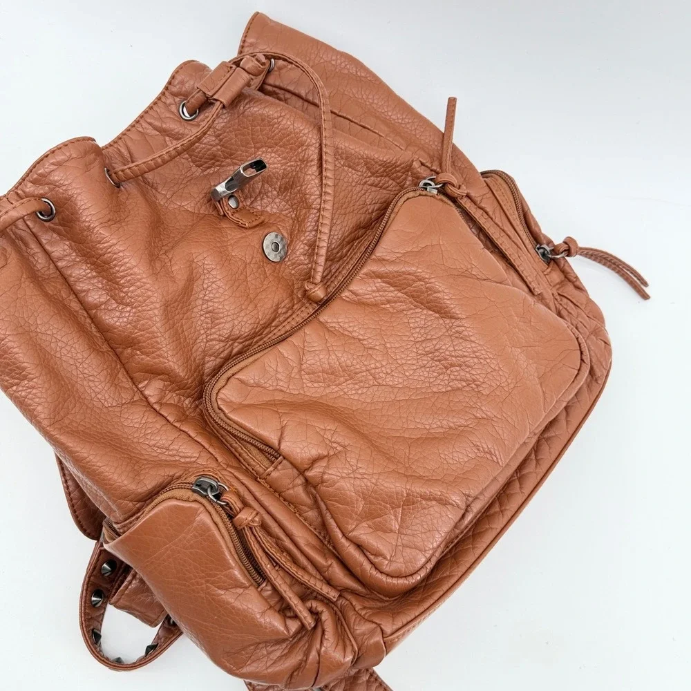 Montana West Brown Faux Leather Studded Backpack Purse Western Boho Bag